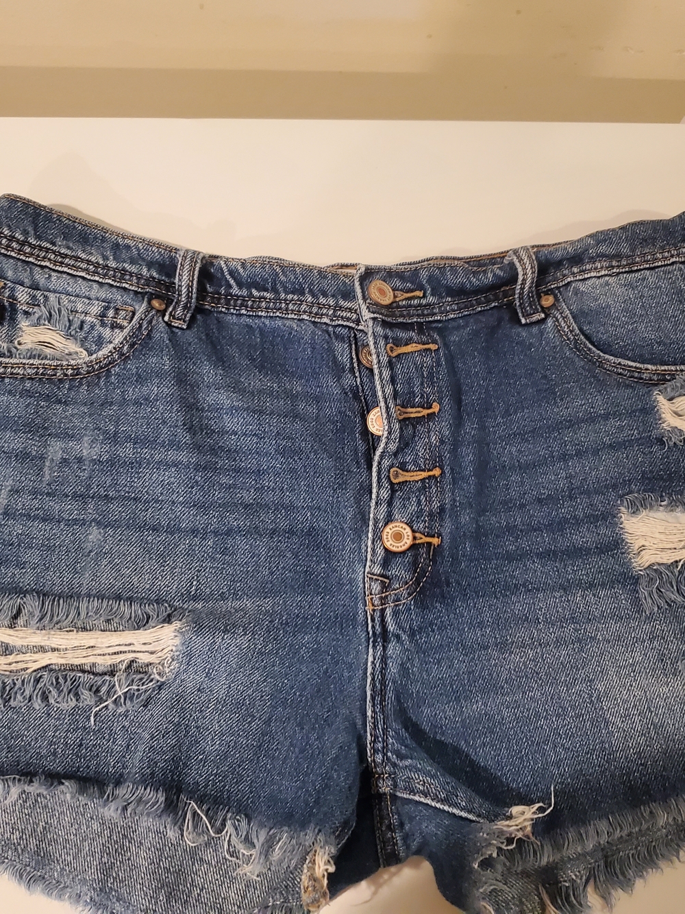 KanCan  High Rise Ripped Button Fly 3.5in Shorts